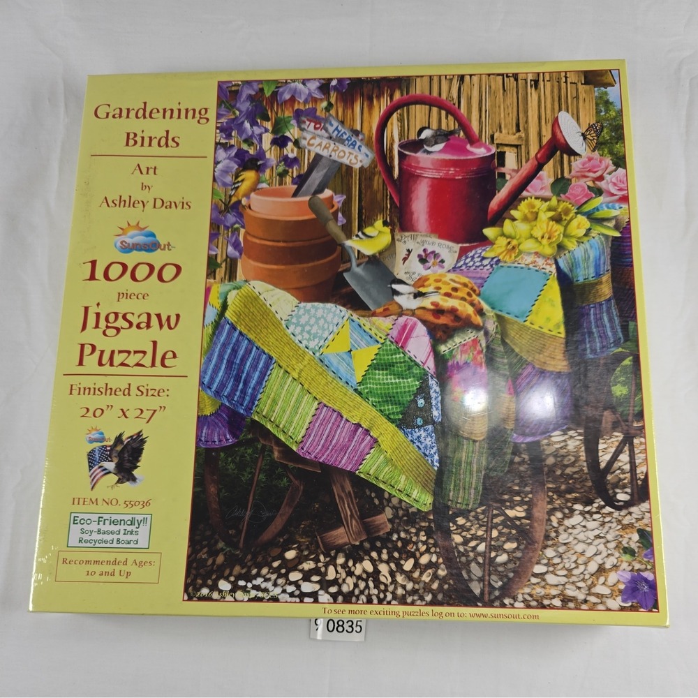 New SunsOut Gardening Birds Quilt Ashley Davis 1000 Piece Jigsaw Puzzle 55036